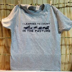 I Learned To Count In The Pasture Gray Short Sleeve Tee with Pasture Graphic
